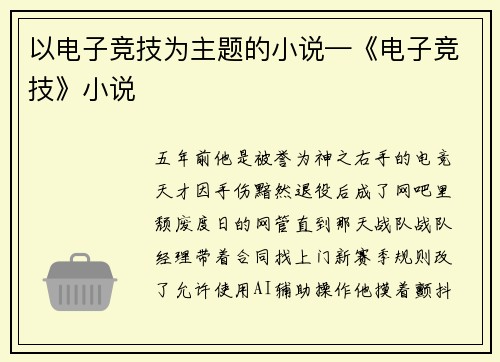 以电子竞技为主题的小说—《电子竞技》小说