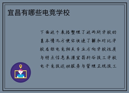 宜昌有哪些电竞学校